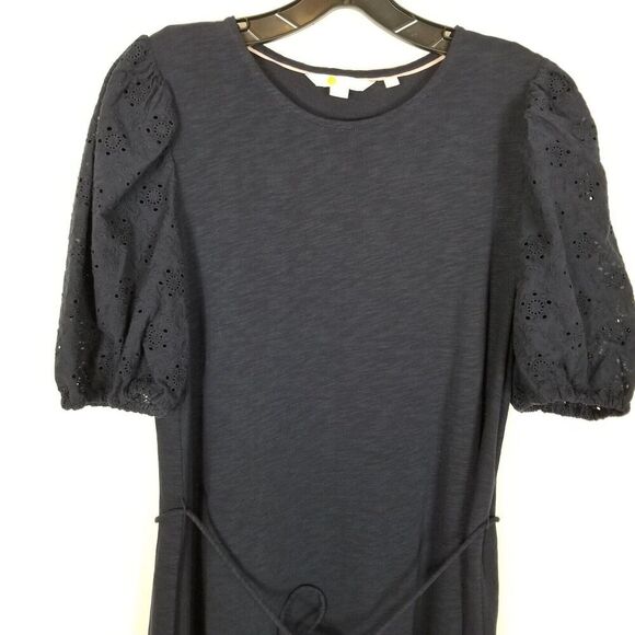 Boden Women Broderie Mix Jersey Midi Dress iSz 10 R  Navy Blue Balloon Sleeve - Picture 2 of 8